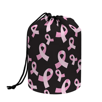 Pink Breast Cancer Ribbon Pattern Print Drawstring Makeup Bag