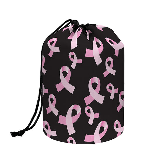 Pink Breast Cancer Ribbon Pattern Print Drawstring Makeup Bag