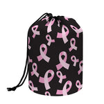 Pink Breast Cancer Ribbon Pattern Print Drawstring Makeup Bag