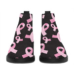 Pink Breast Cancer Ribbon Pattern Print Flat Ankle Boots