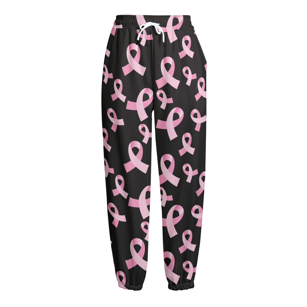 Pink Breast Cancer Ribbon Pattern Print Fleece Lined Knit Pants