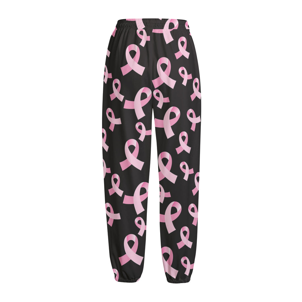 Pink Breast Cancer Ribbon Pattern Print Fleece Lined Knit Pants