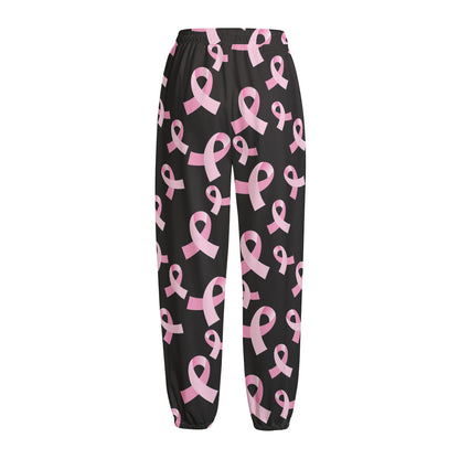 Pink Breast Cancer Ribbon Pattern Print Fleece Lined Knit Pants