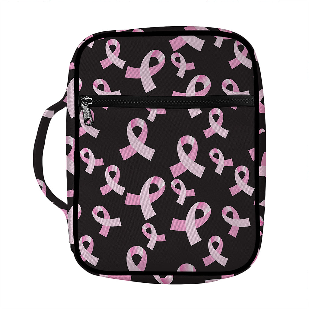 Pink Breast Cancer Ribbon Pattern Print Front Pocket Bible Bag