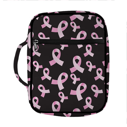 Pink Breast Cancer Ribbon Pattern Print Front Pocket Bible Bag
