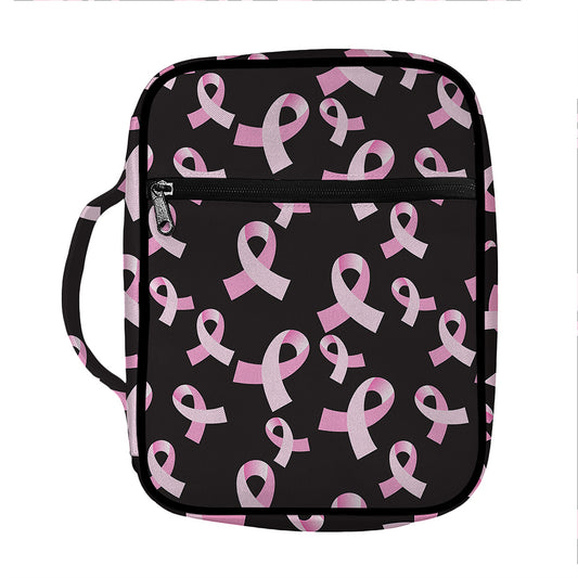 Pink Breast Cancer Ribbon Pattern Print Front Pocket Bible Bag