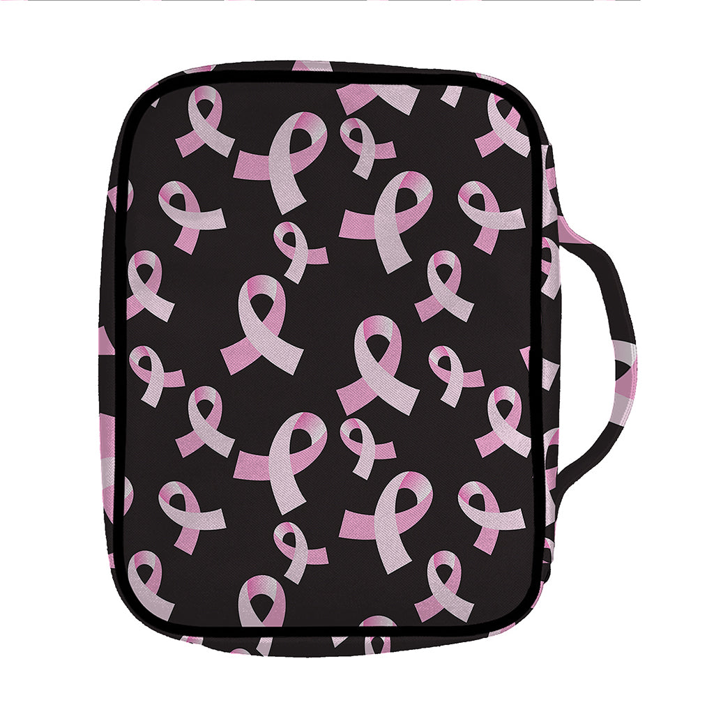 Pink Breast Cancer Ribbon Pattern Print Front Pocket Bible Bag