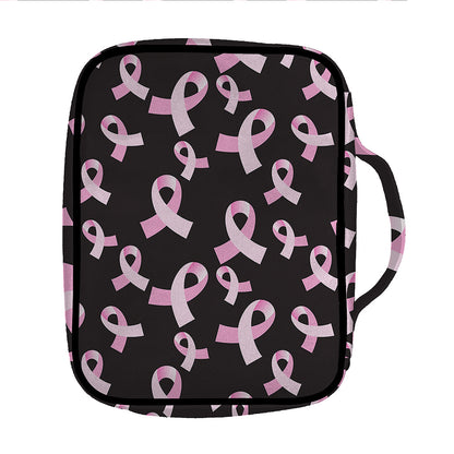 Pink Breast Cancer Ribbon Pattern Print Front Pocket Bible Bag