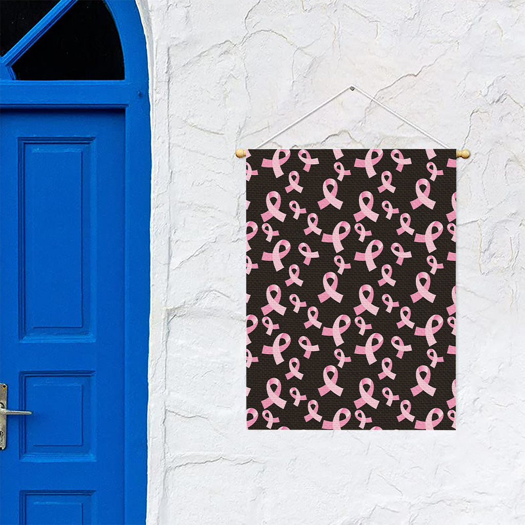 Pink Breast Cancer Ribbon Pattern Print Garden Flag