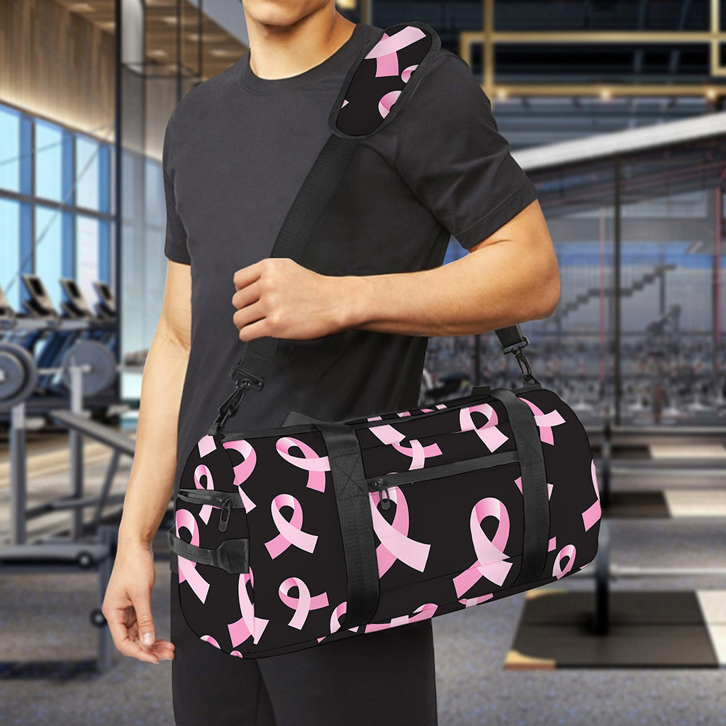 Pink Breast Cancer Ribbon Pattern Print Gym Bag