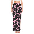Pink Breast Cancer Ribbon Pattern Print High Slit Maxi Skirt