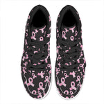 Pink Breast Cancer Ribbon Pattern Print High Top Leather Sneakers