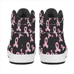 Pink Breast Cancer Ribbon Pattern Print High Top Leather Sneakers