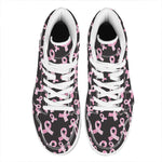 Pink Breast Cancer Ribbon Pattern Print High Top Leather Sneakers