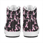 Pink Breast Cancer Ribbon Pattern Print High Top Leather Sneakers