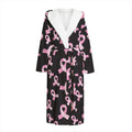 Pink Breast Cancer Ribbon Pattern Print Hooded Bathrobe