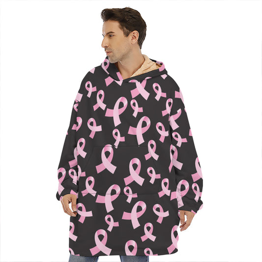 Pink Breast Cancer Ribbon Pattern Print Hoodie Blanket