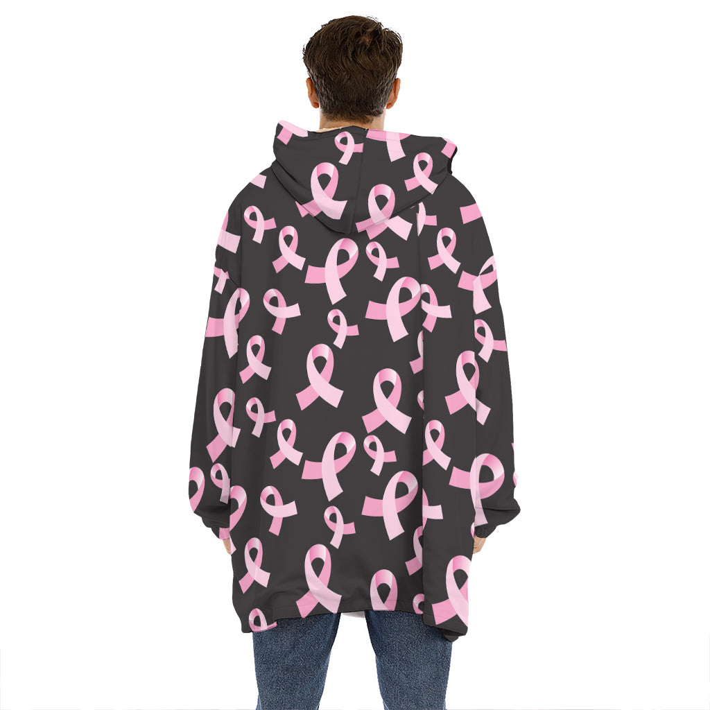 Pink Breast Cancer Ribbon Pattern Print Hoodie Blanket