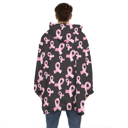 Pink Breast Cancer Ribbon Pattern Print Hoodie Blanket