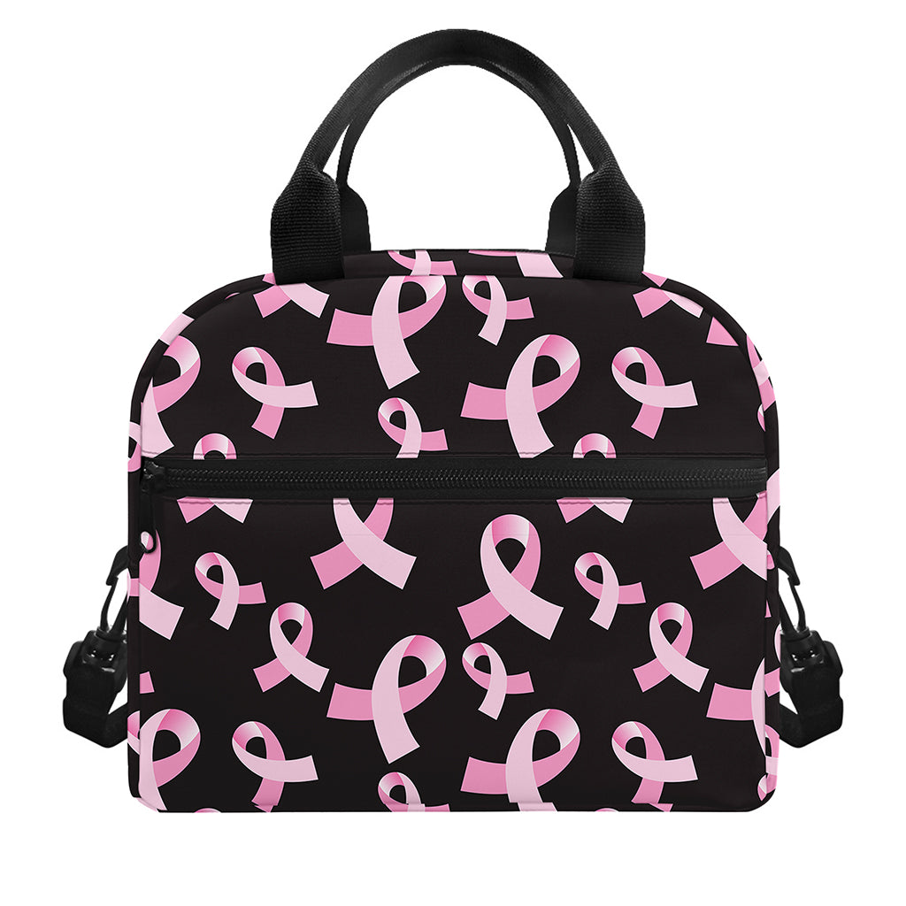 Pink Breast Cancer Ribbon Pattern Print Insulated Lunch Bag