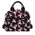 Pink Breast Cancer Ribbon Pattern Print Insulated Lunch Bag