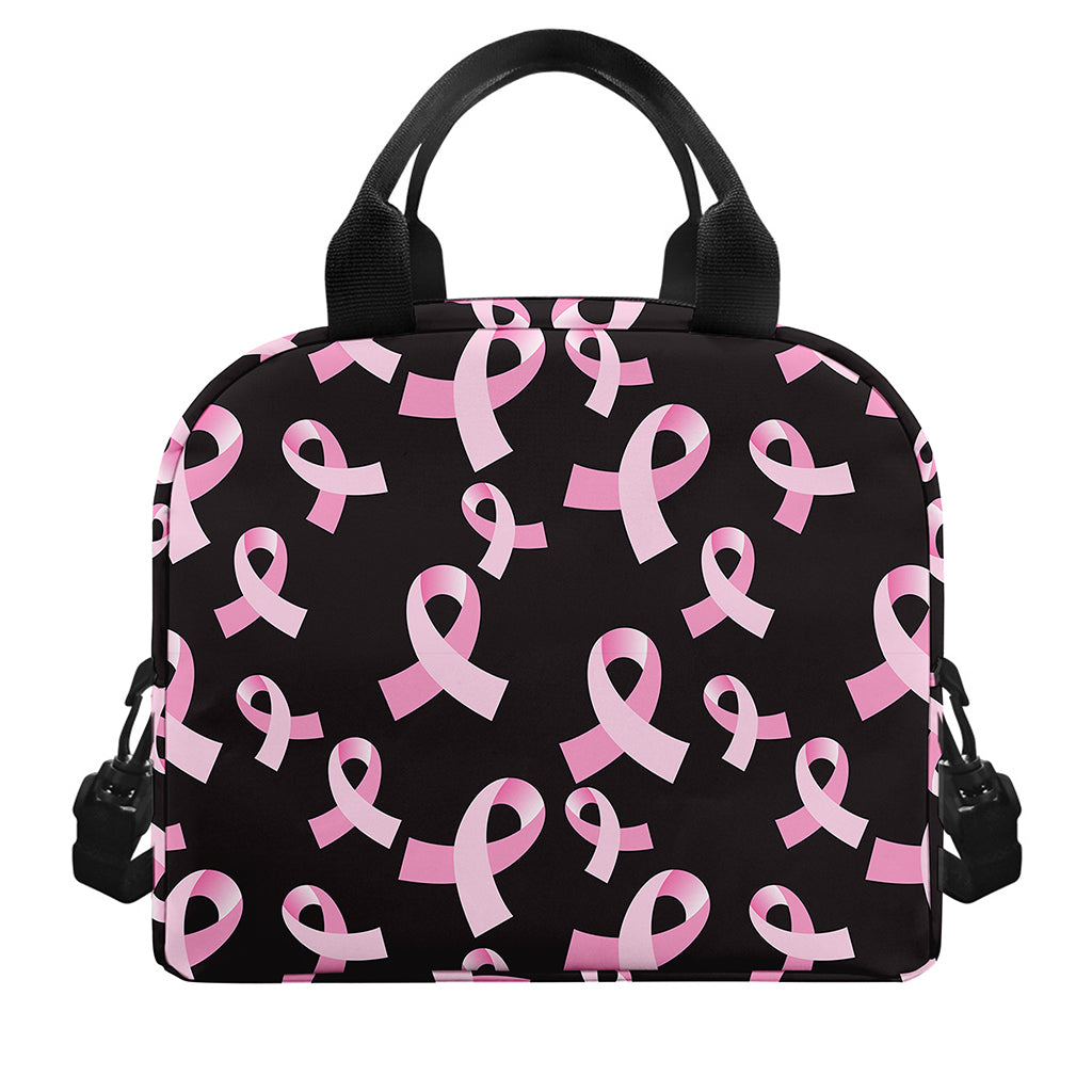 Pink Breast Cancer Ribbon Pattern Print Insulated Lunch Bag