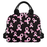 Pink Breast Cancer Ribbon Pattern Print Insulated Lunch Bag