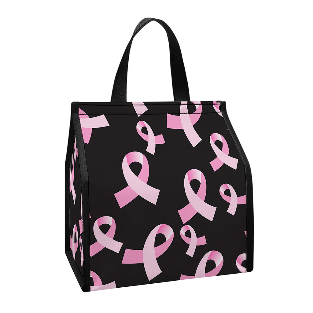 Pink Breast Cancer Ribbon Pattern Print Insulated Lunch Tote