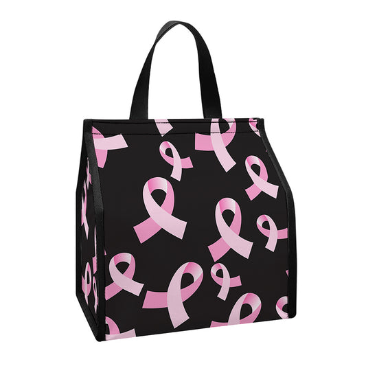 Pink Breast Cancer Ribbon Pattern Print Insulated Lunch Tote