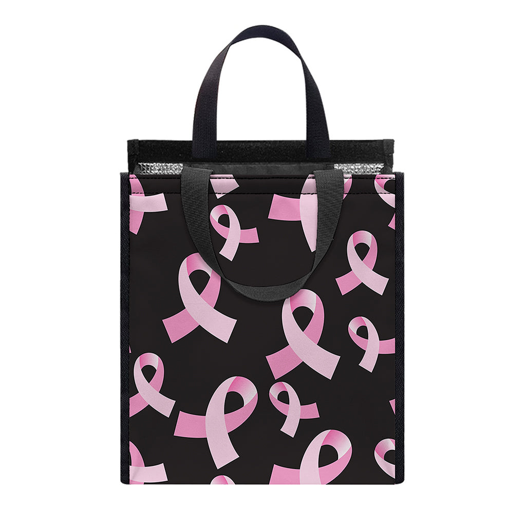 Pink Breast Cancer Ribbon Pattern Print Insulated Lunch Tote