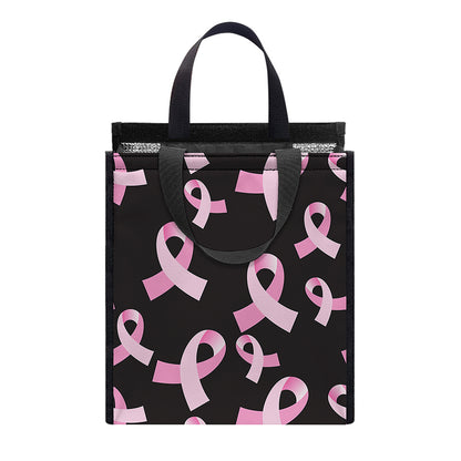 Pink Breast Cancer Ribbon Pattern Print Insulated Lunch Tote