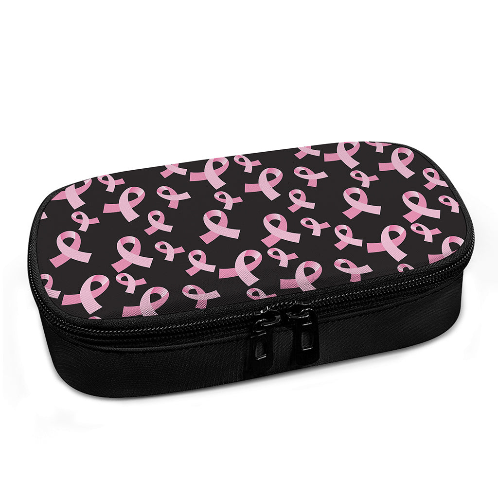 Pink Breast Cancer Ribbon Pattern Print Insulin Cooler Travel Case