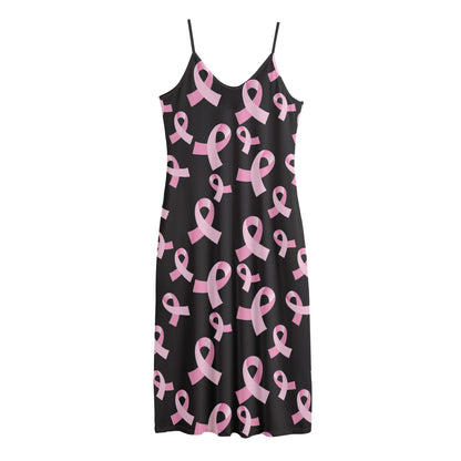 Pink Breast Cancer Ribbon Pattern Print Jersey Midi Cami Dress