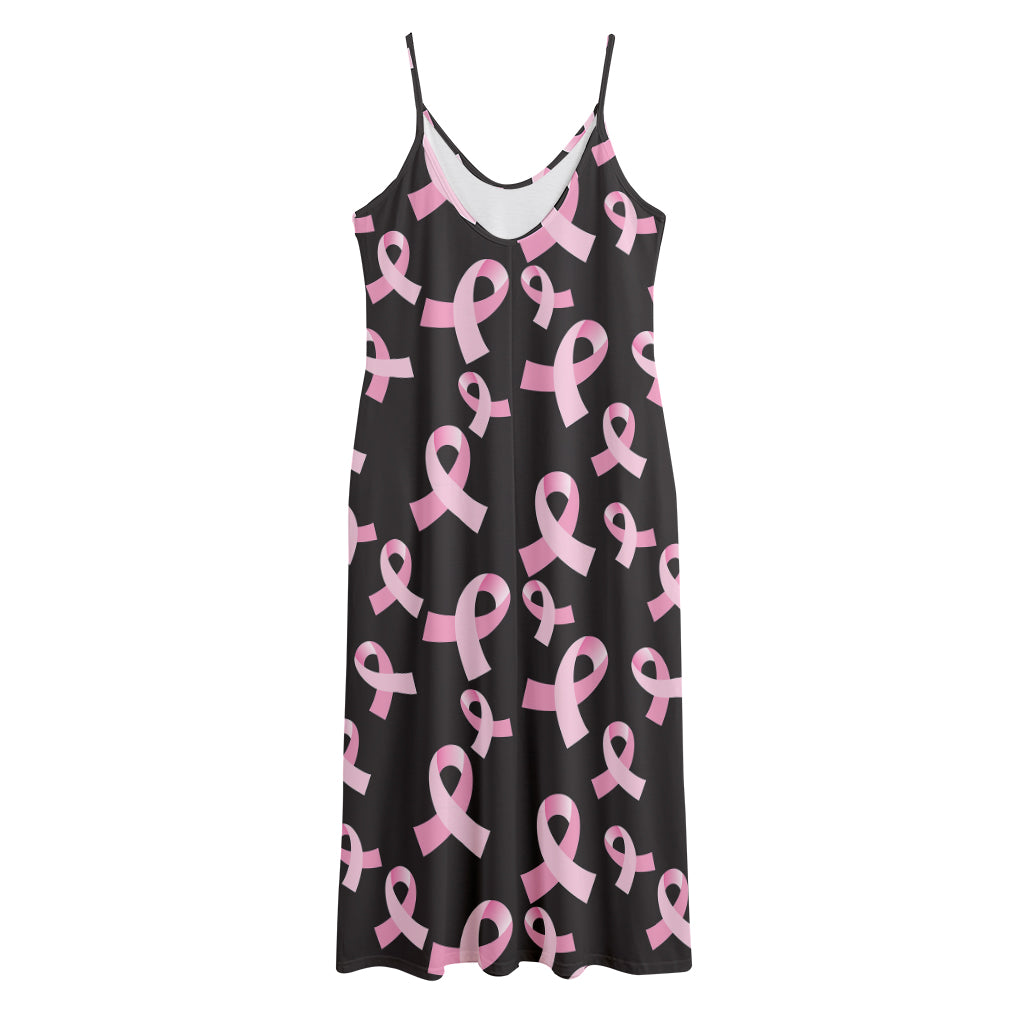 Pink Breast Cancer Ribbon Pattern Print Jersey Midi Cami Dress