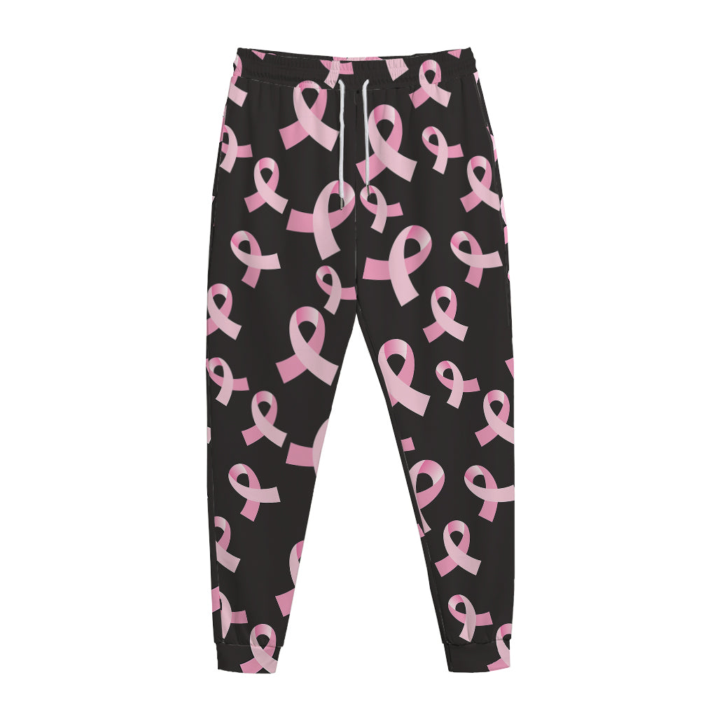 Pink Breast Cancer Ribbon Pattern Print Jogger Pants