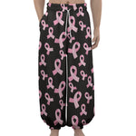 Pink Breast Cancer Ribbon Pattern Print Lantern Pants