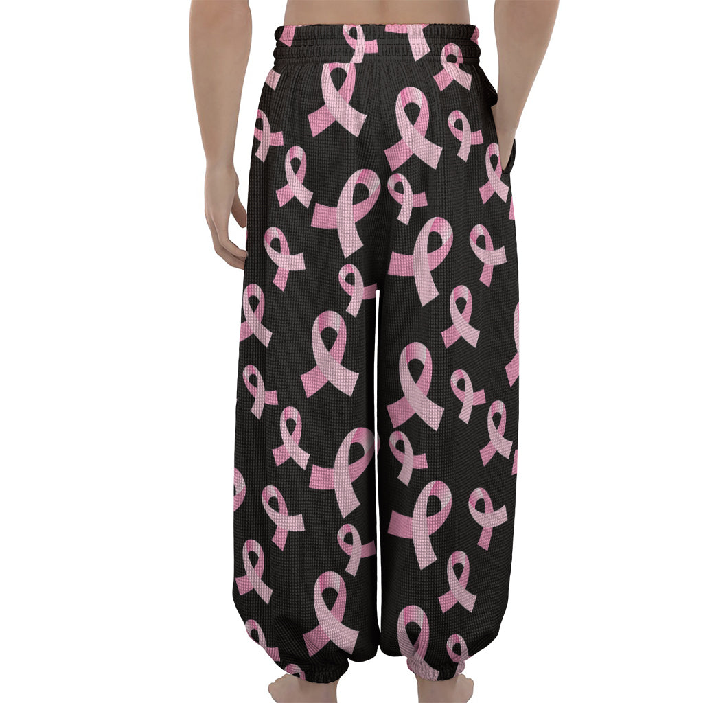 Pink Breast Cancer Ribbon Pattern Print Lantern Pants