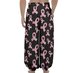 Pink Breast Cancer Ribbon Pattern Print Lantern Pants