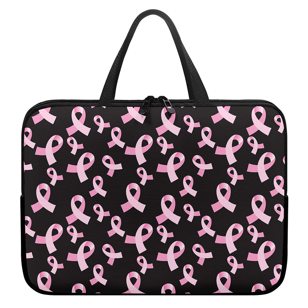Pink Breast Cancer Ribbon Pattern Print Laptop Sleeve With Handle