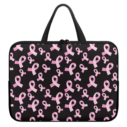 Pink Breast Cancer Ribbon Pattern Print Laptop Sleeve With Handle
