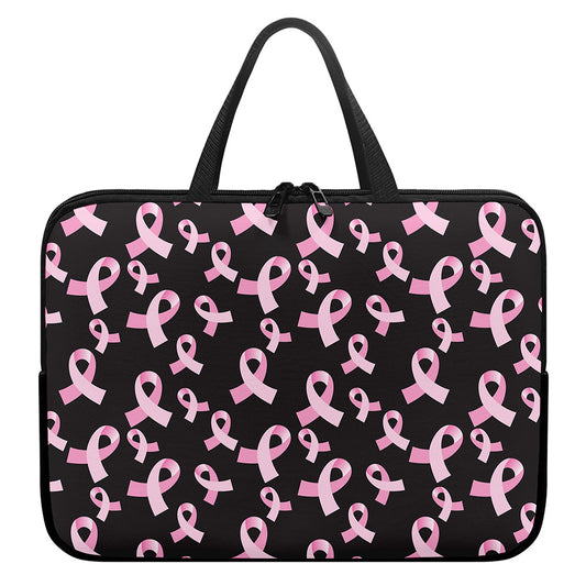 Pink Breast Cancer Ribbon Pattern Print Laptop Sleeve With Handle