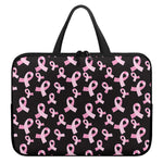 Pink Breast Cancer Ribbon Pattern Print Laptop Sleeve With Handle