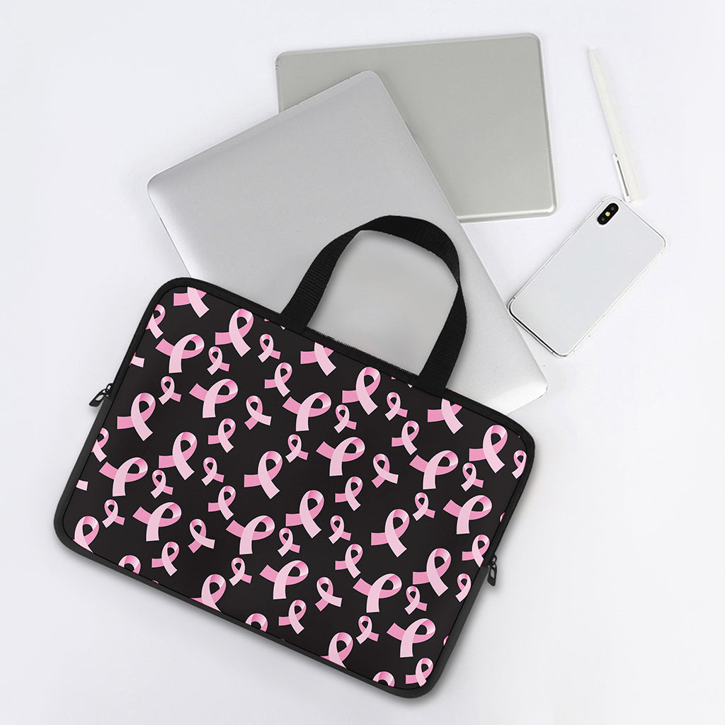 Pink Breast Cancer Ribbon Pattern Print Laptop Sleeve With Handle