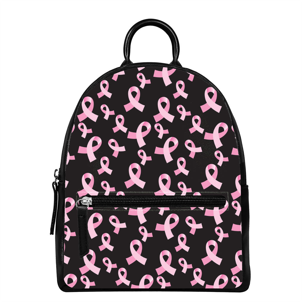 Pink Breast Cancer Ribbon Pattern Print Leather Backpack