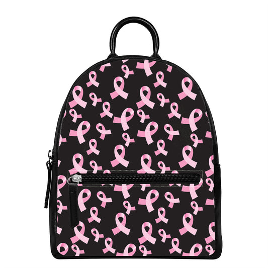 Pink Breast Cancer Ribbon Pattern Print Leather Backpack