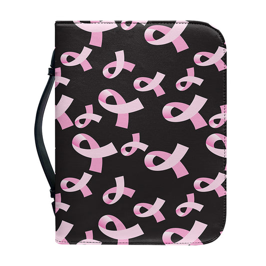 Pink Breast Cancer Ribbon Pattern Print Leather Bible Cover