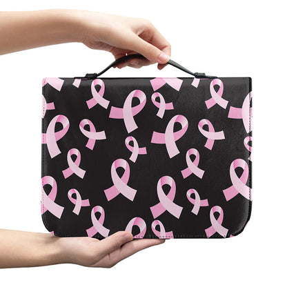 Pink Breast Cancer Ribbon Pattern Print Leather Bible Cover