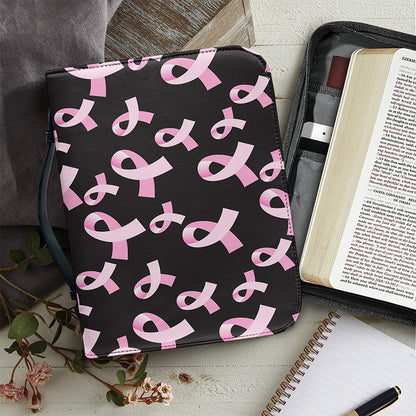 Pink Breast Cancer Ribbon Pattern Print Leather Bible Cover
