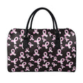 Pink Breast Cancer Ribbon Pattern Print Leather Duffel Bag