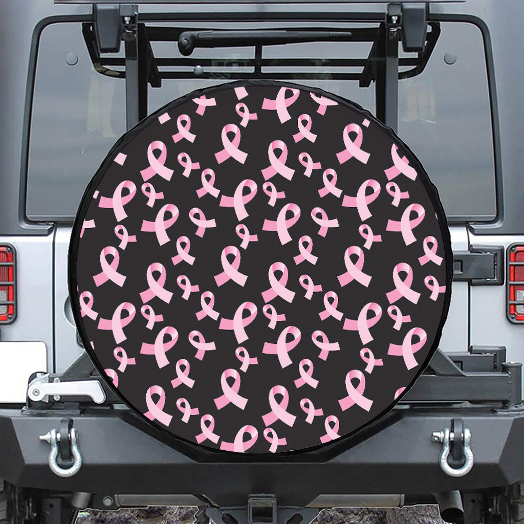 Pink Breast Cancer Ribbon Pattern Print Leather Spare Tire Cover